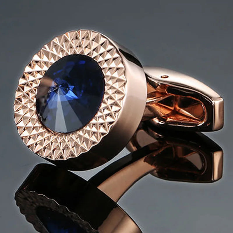 Boutons de manchette ronds en zircon, au design luxueux et inédit, avec gravure à la main, pour chemises françaises haut de gamme pour hommes