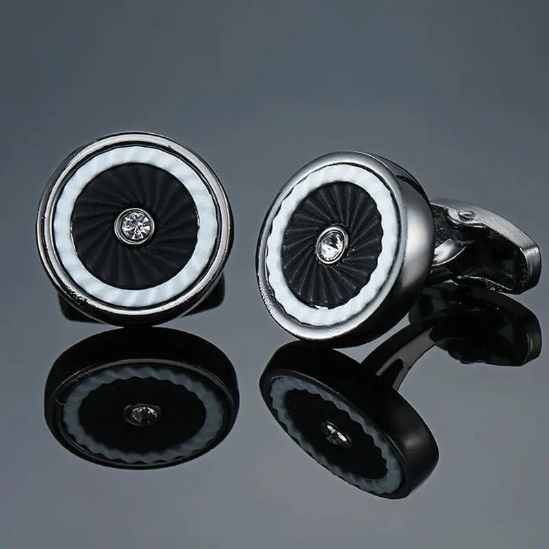 Boutons de manchette ronds en zircon, au design luxueux et inédit, avec gravure à la main, pour chemises françaises haut de gamme pour hommes
