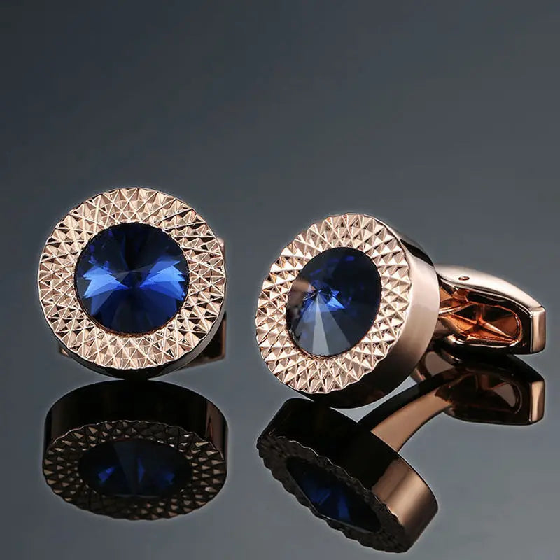 Boutons de manchette ronds en zircon, au design luxueux et inédit, avec gravure à la main, pour chemises françaises haut de gamme pour hommes