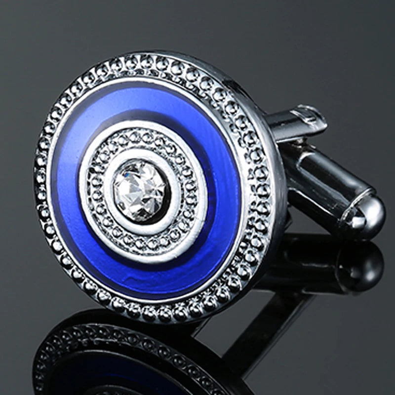 Boutons de manchette ronds en zircon, au design luxueux et inédit, avec gravure à la main, pour chemises françaises haut de gamme pour hommes