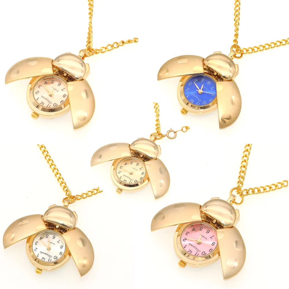Nouvelle montre Coccinelle Montre Coléoptère femmes hommes enfants montre de poche étudiants horloge à quartz porte-clés montres de poche colliers montres or
