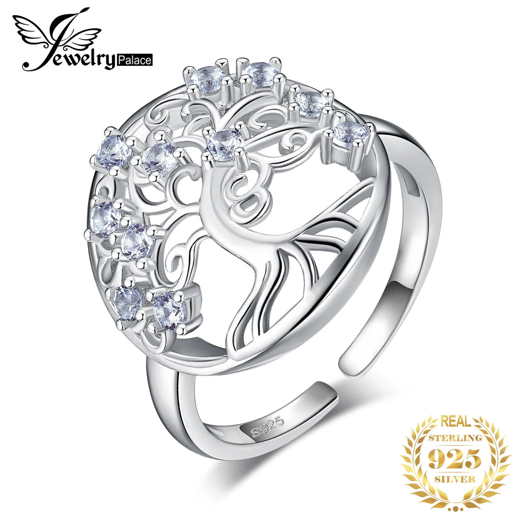 JewelryPalace Bague Arbre de Vie en Spinelle Bleu Créé Argent Sterling 925 Ouverte Réglable pour Femmes Bijoux à Grand Effet