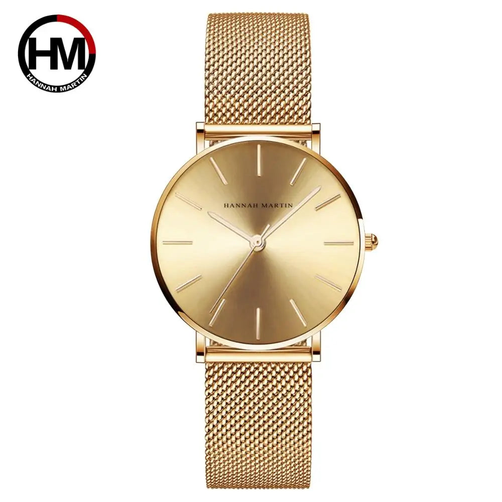 Montre Dropshipping HANNAH MARTIN Femme Qualité Supérieure Acier Inoxydable Mouvement Japonais Quartz Étanche 36mm Or Rose Complet