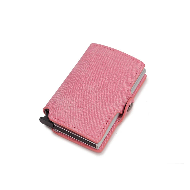 Porte-cartes en cuir RFID pour femmes, couleur unie, vintage, court, avec fermoir, pour dames et jeunes filles, rose, pochette