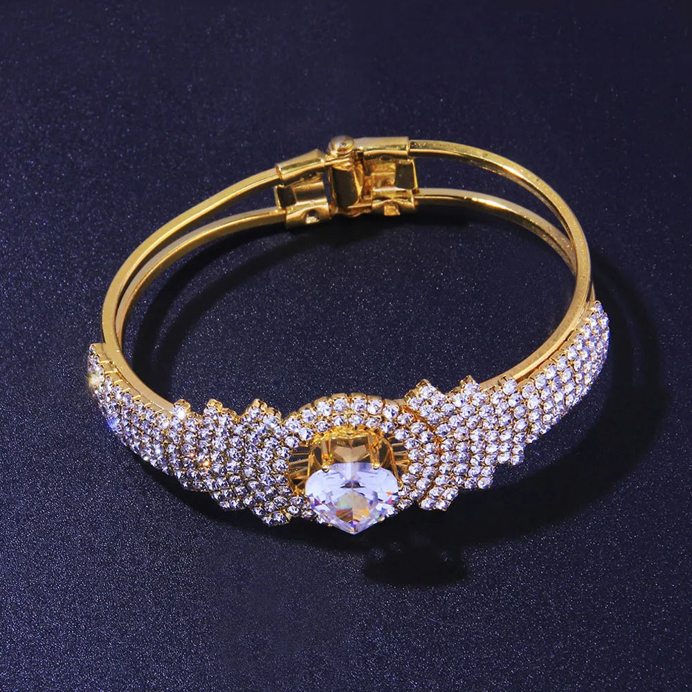 Stonefans INS Fashion Bling Crystal Heart Bangle Bracelet Jewelry Bridal Rhinestone Open Cuff Bracelet Luxury Wedding Jewelry