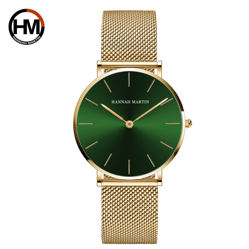 Montre Dropshipping HANNAH MARTIN Femme Qualité Supérieure Acier Inoxydable Mouvement Japonais Quartz Étanche 36mm Or Rose Complet