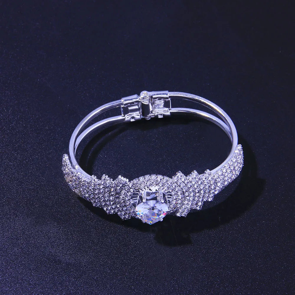 Stonefans INS Fashion Bling Crystal Heart Bangle Bracelet Jewelry Bridal Rhinestone Open Cuff Bracelet Luxury Wedding Jewelry