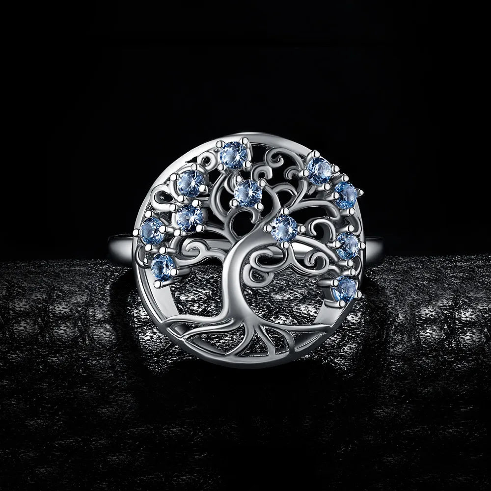 JewelryPalace Bague Arbre de Vie en Spinelle Bleu Créé Argent Sterling 925 Ouverte Réglable pour Femmes Bijoux à Grand Effet