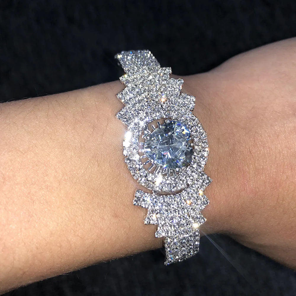 Stonefans INS Fashion Bling Crystal Heart Bangle Bracelet Jewelry Bridal Rhinestone Open Cuff Bracelet Luxury Wedding Jewelry