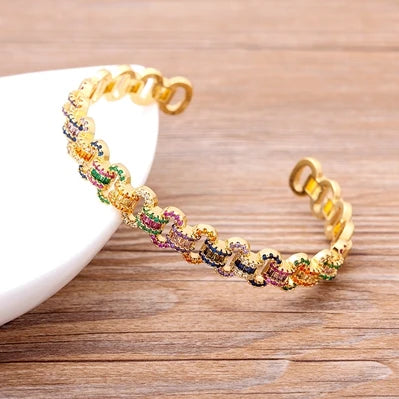 Nidin Nouveau Design de Mode Luxe Marque Manchette Bracelets Tendance Cuivre Zircon Cubique Bracelets Pour Femmes Fête Anniversaire Bijoux Cadeau