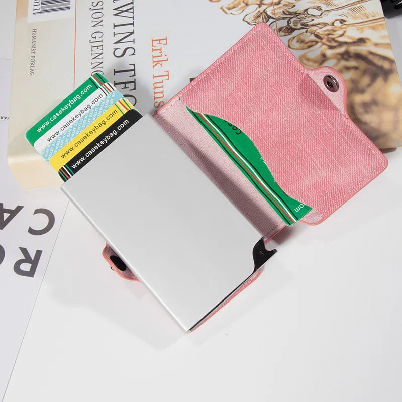 Porte-cartes en cuir RFID pour femmes, couleur unie, vintage, court, avec fermoir, pour dames et jeunes filles, rose, pochette