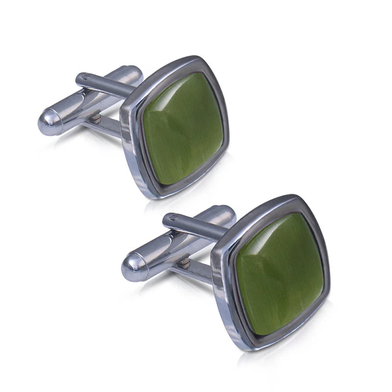 Boutons de Manchette en Opale pour Chemise Homme Style Français Pierre d'Opale Œil de Chat Métal Strass Bouton de Manchette Costume Homme Mariage Affaires Bijoux