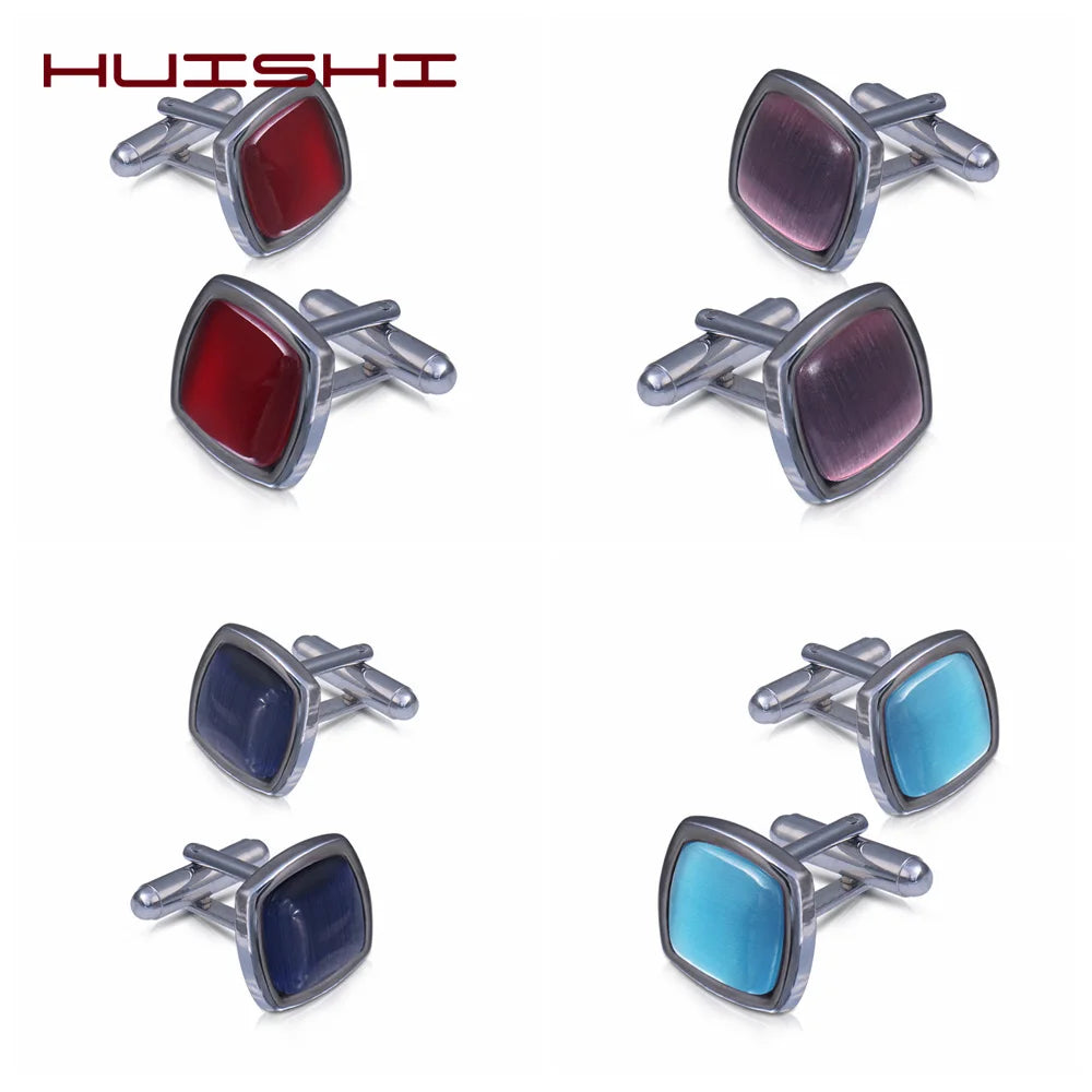 Opal Stone Cufflinks For Mens Shirt French Style Opal Stone Cats Eye Metal Rhinestone Cufflink Men Suit Wedding Business Jewelry