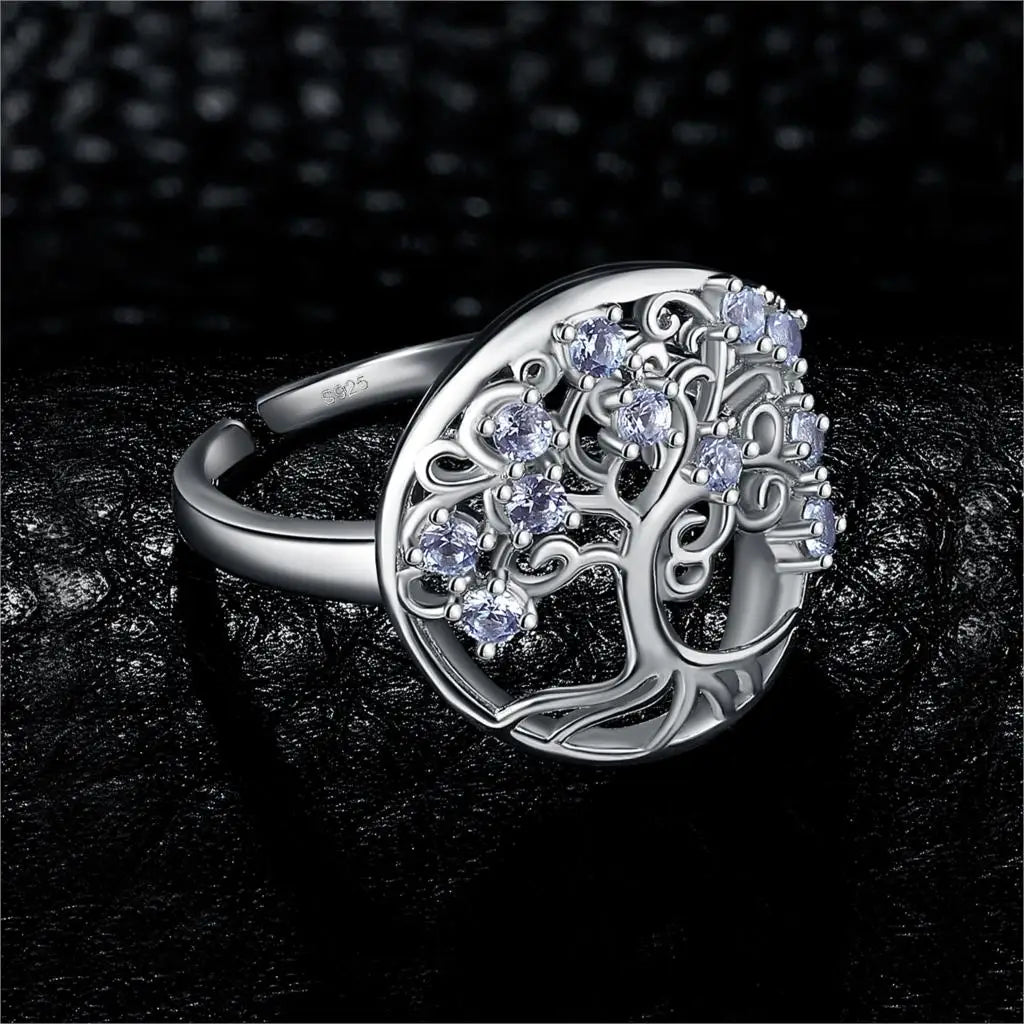 JewelryPalace Bague Arbre de Vie en Spinelle Bleu Créé Argent Sterling 925 Ouverte Réglable pour Femmes Bijoux à Grand Effet