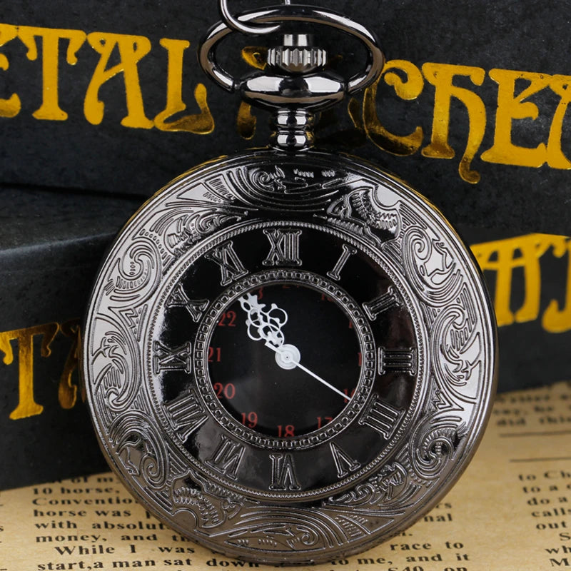 Montre de poche de luxe à chiffres romains dorés en quartz avec chaîne pour hommes et femmes, boîtier creux, pendentif vintage, meilleurs cadeaux pour hommes et femmes