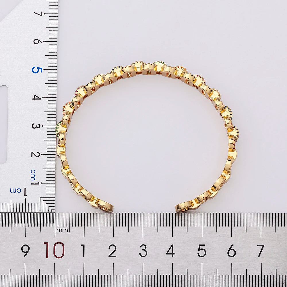 Nidin New Fashion Design Luxury Brand Cuff Bangles Trendy Copper Cubic Zirconia Bracelets For Women Party Birthday Jewelry Gift