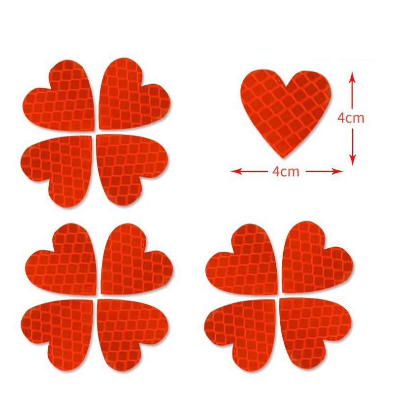 Lot de 12 autocollants réfléchissants universels en forme de cœur pour voiture, moto, vélo, avertissement de sécurité
