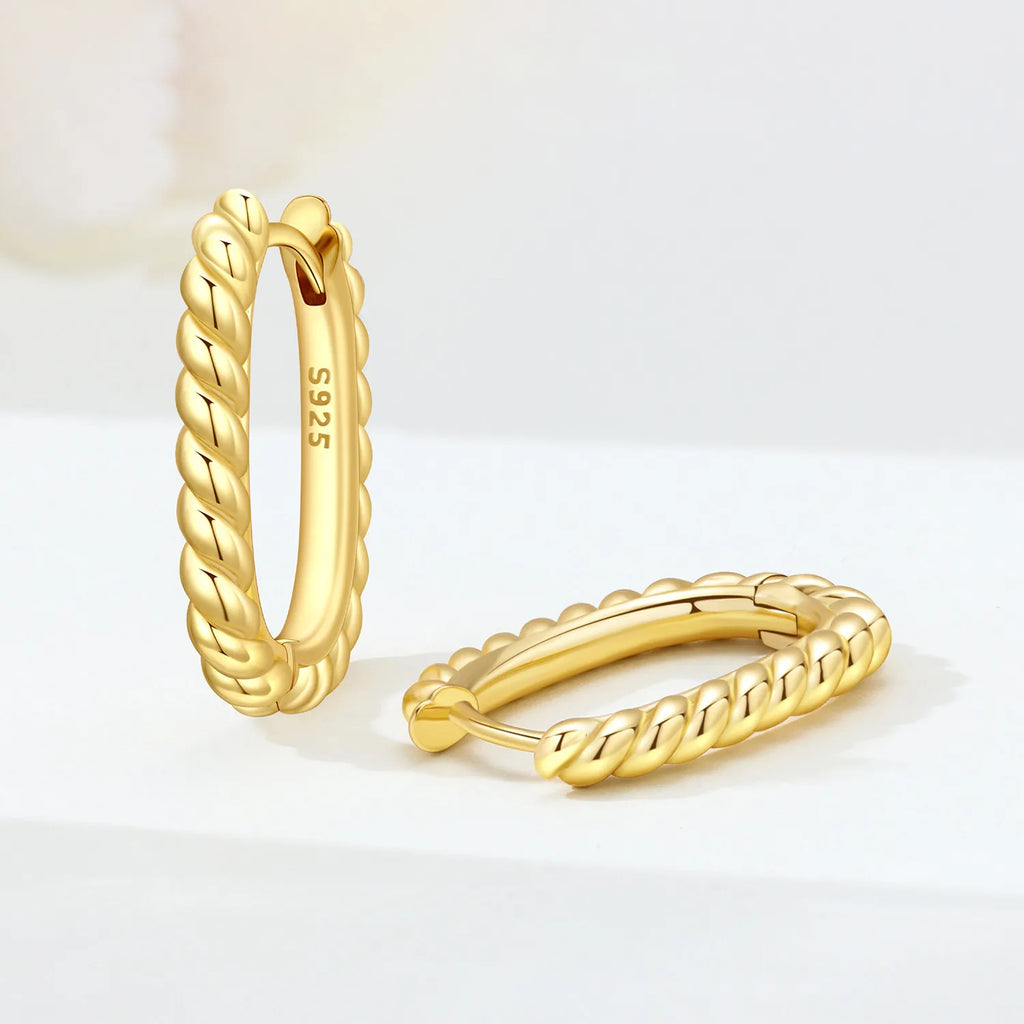 Orstarry S925 Sterling Silver Earring Twisted Pattern Earrings 18K Gold-plated Original Fashion Jewellery Women Gift