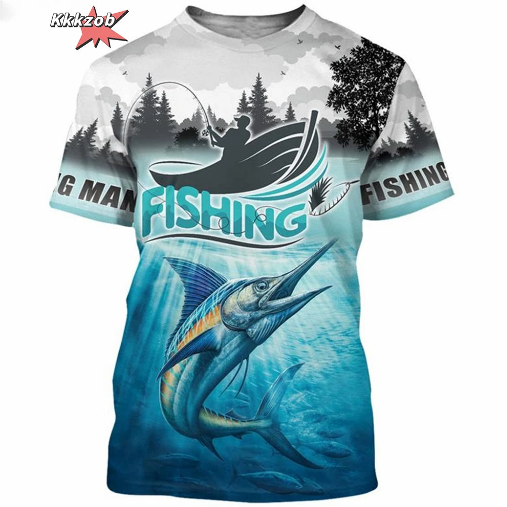 Vêtements pour hommes T-shirt à manches courtes surdimensionné imprimé motif pêche 3D Vêtements de pêche d'extérieur Haut à manches courtes