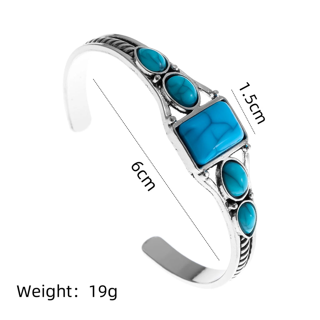 1pc nouveau style personnalité rétro turquoise sculpté géométrique évidé accessoires de luxe léger bracelet ouvert réglable