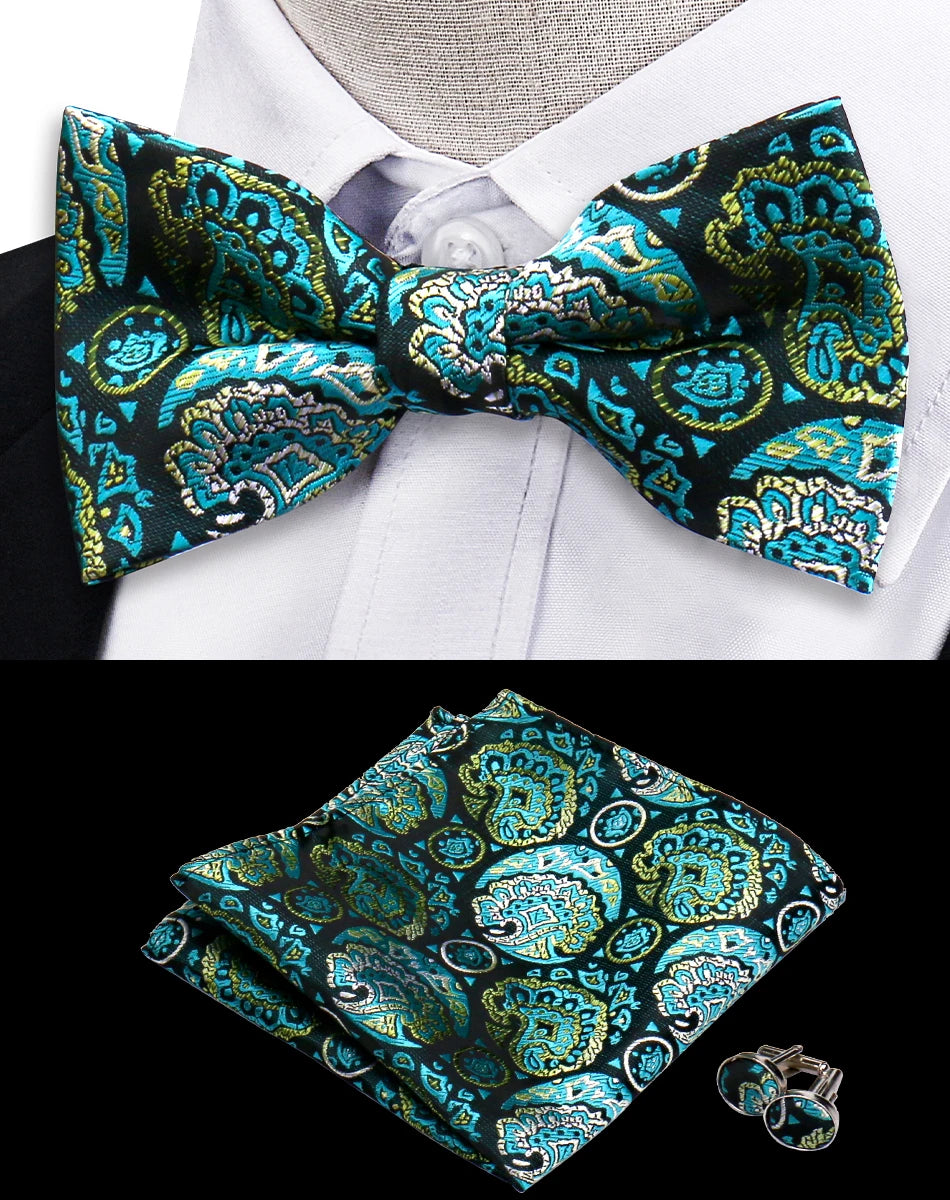 Ensemble de 3 pièces Nœud Papillon Cravate Mouchoir Boutons de Manchette Pour Hommes Chemises Adaptées Affaires Mariage Papillon Paisley Pochette Nœud Papillon Homme