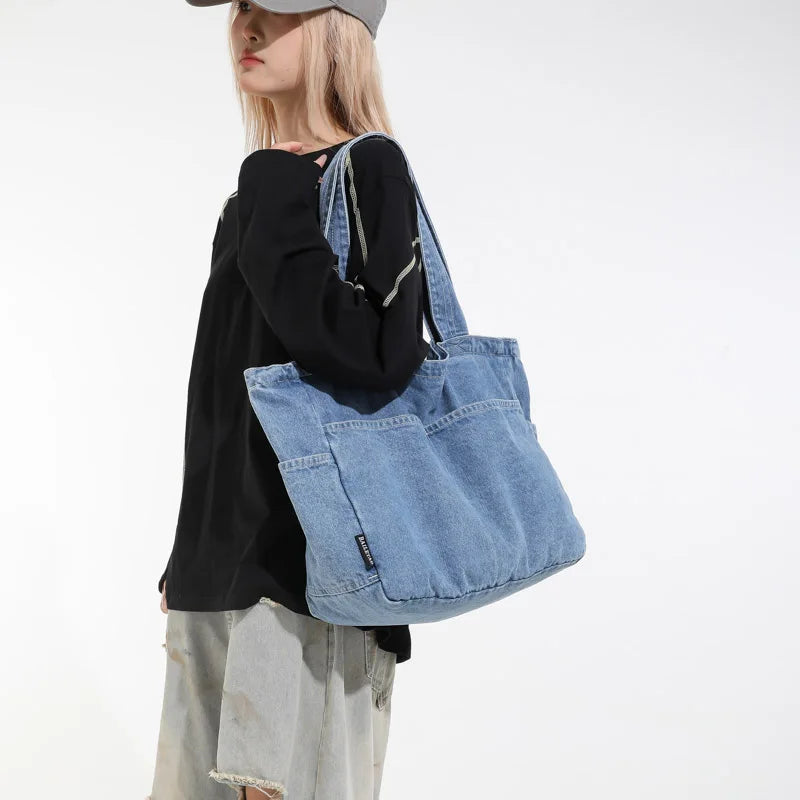 Sacs à bandoulière pour femmes en jean grande capacité 2025, cabas décontracté et concis, sac à main tendance pour femmes