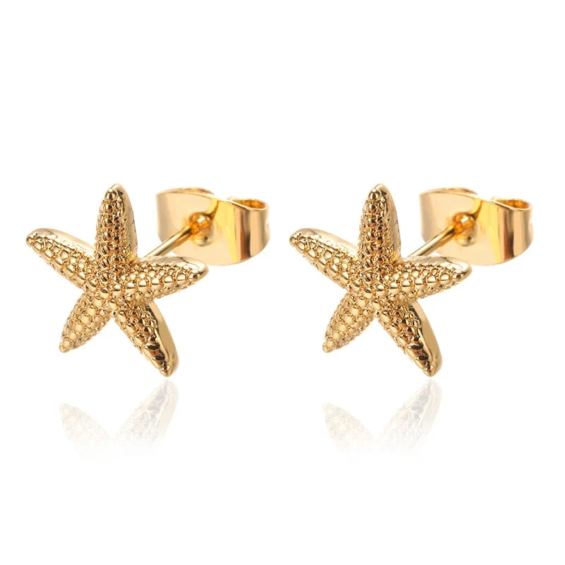 Boucles d'oreilles clous vintage d'été en acier inoxydable pour femmes, simples, en forme d'étoile de mer et de coquillage, bijoux de fête sur le thème de l'océan, cadeau