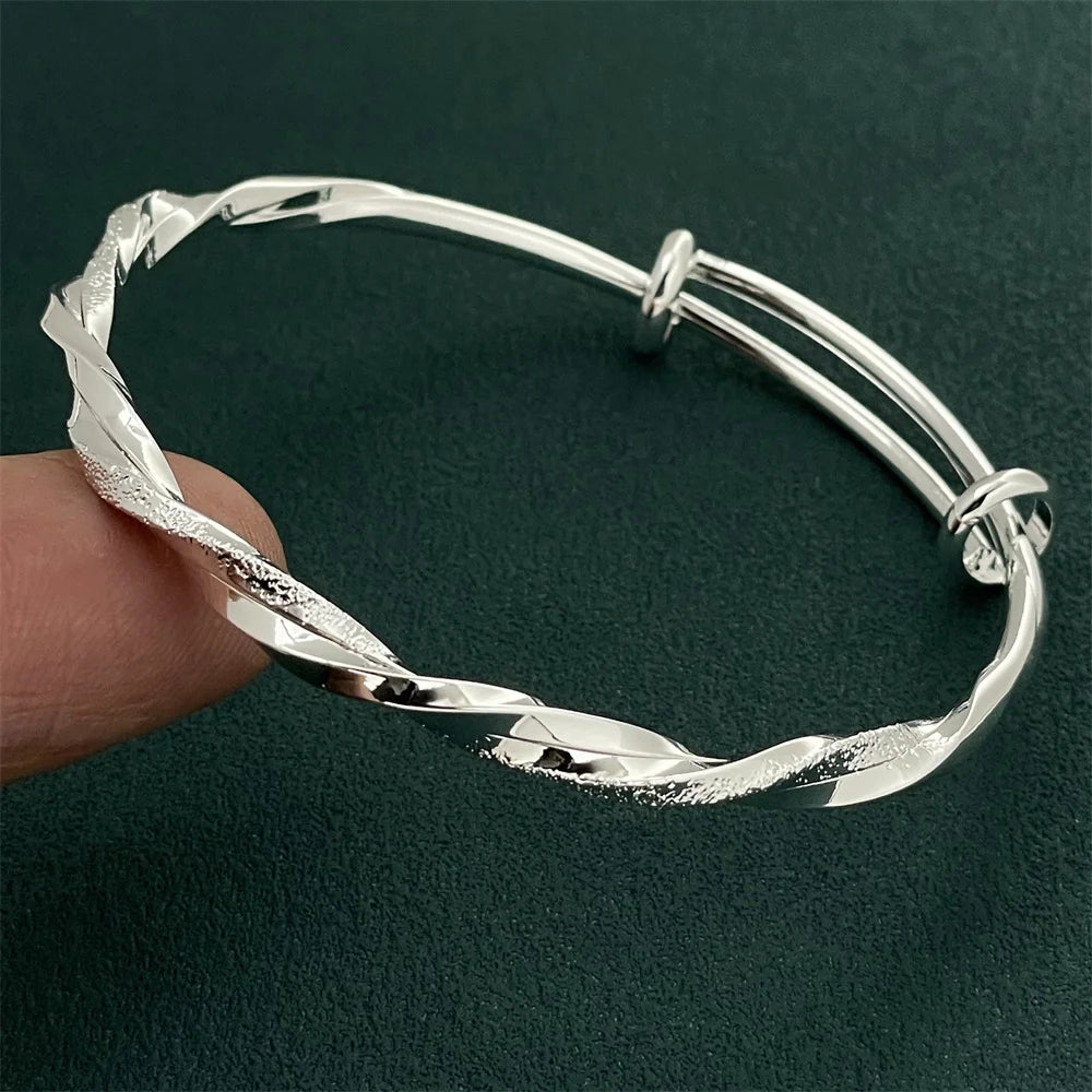 ANDARA Gros Bracelet Jonc Tendance en Argent Sterling 925 Cœur Rond Ouvert pour Femme Bijoux de Mode Réglable Manchette de Mariage