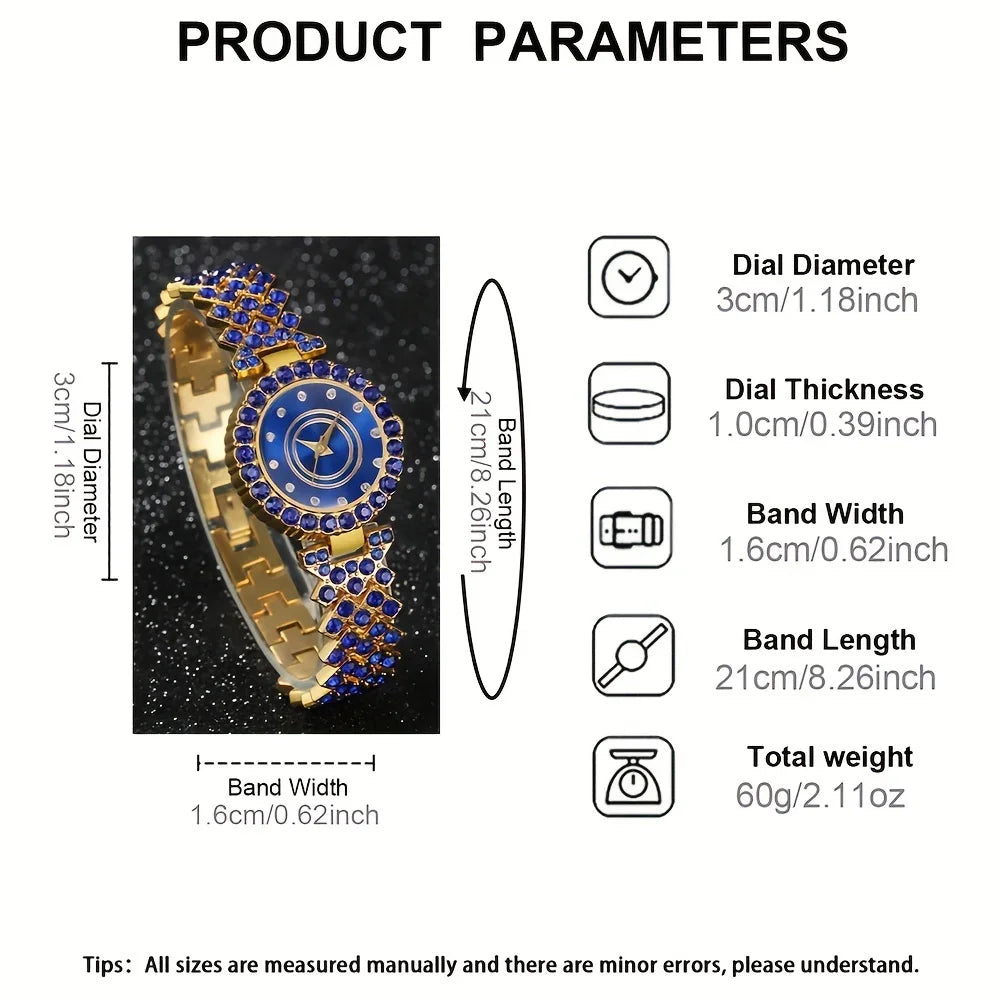 Une montre à quartz pour femme, comprenant un assortiment de 6 pièces : une montre en alliage à boîtier rond, des boucles d'oreilles, un collier et une bague,