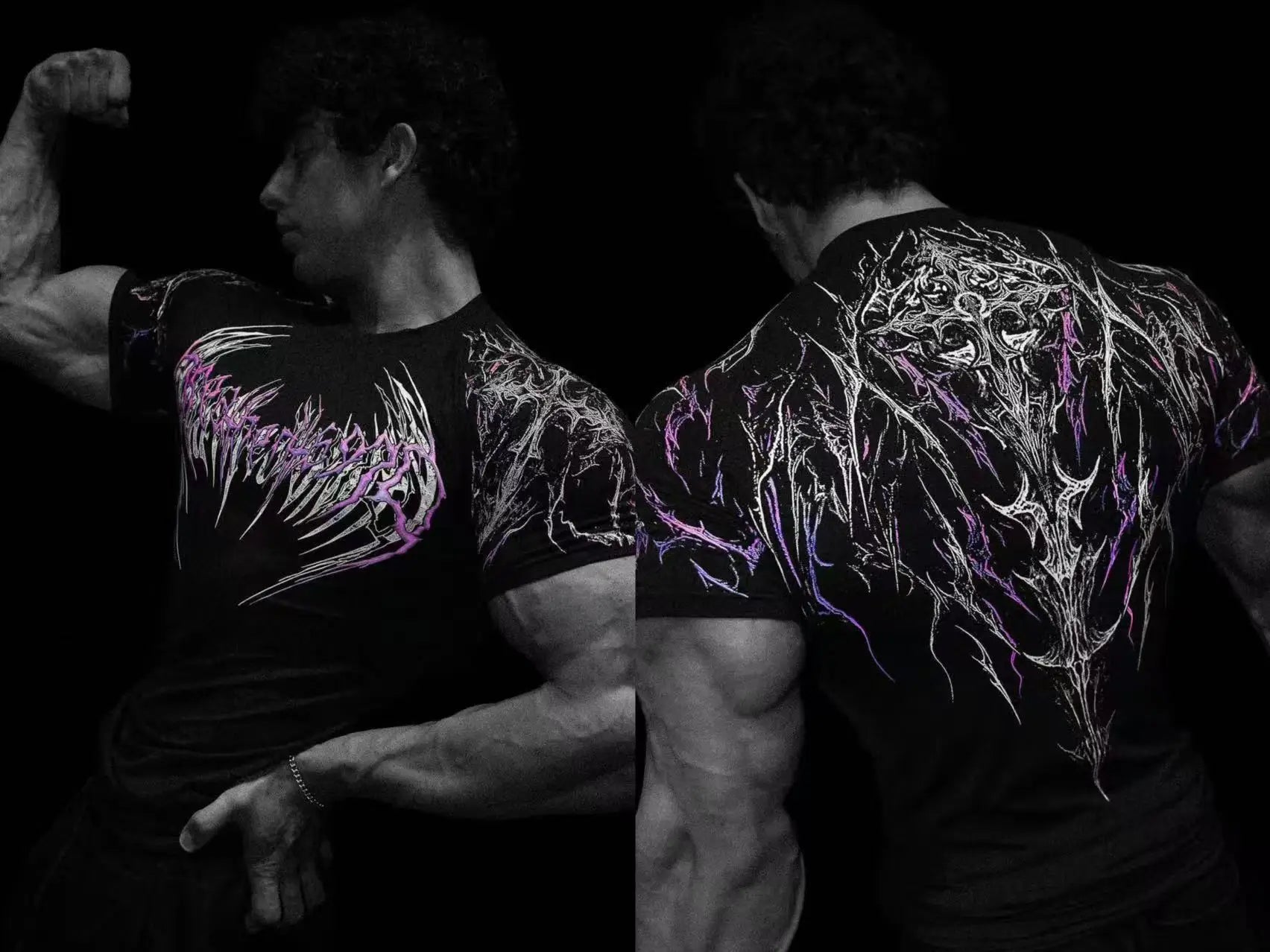 T-shirt de sport de compression pour hommes, imprimé éclair gothique, haut de gym, fitness, séchage rapide, respirant, musculation, été
