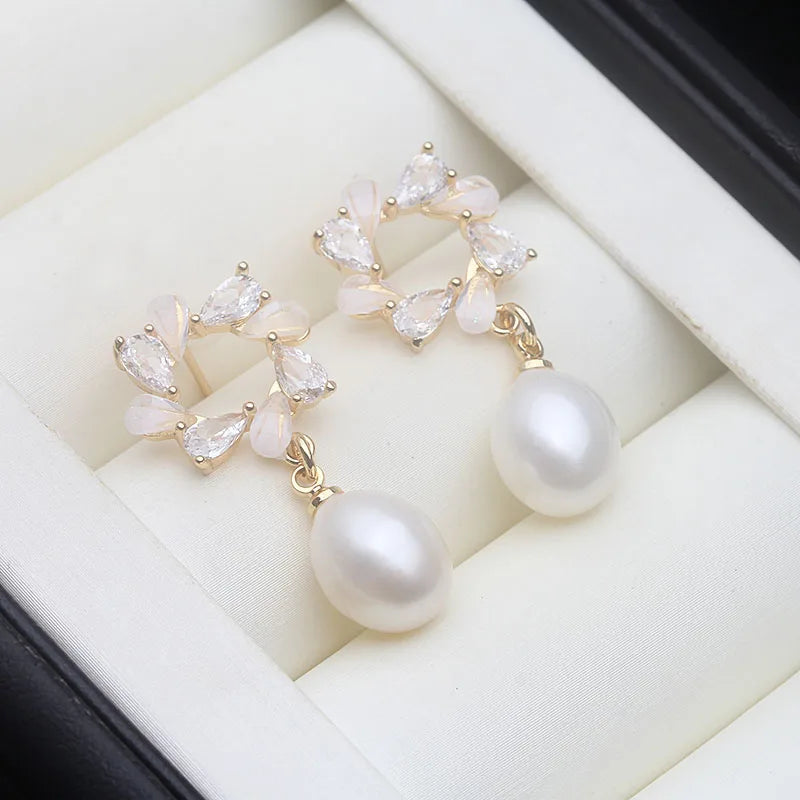 Véritable Perle de Culture d'Eau Douce Blanche Boucles d'Oreilles Puces Femme, Mariage Argent 925 Perle Bijoux Épouse Cadeau Anniversaire Rose Noir