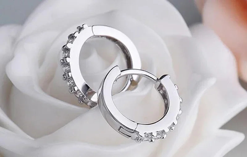 Fashion 925 Sterling Silver Earrings 10mm Circle Zircon Hoop Earring for Grils Woman Wedding Accessories Jewelry Gifts