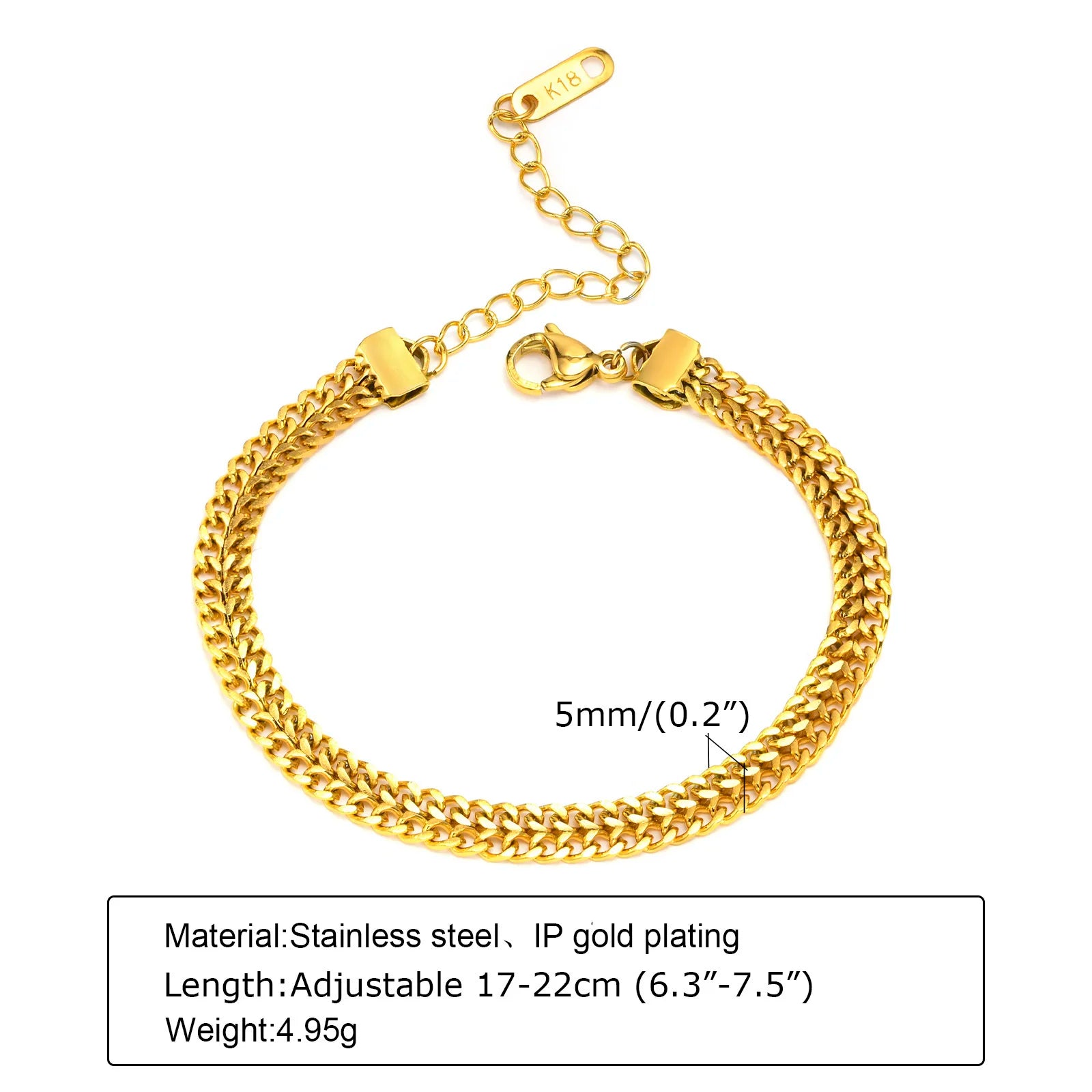 Bracelet chaîne en acier inoxydable pour femme, bracelet ajustable maillons trombone torsadés plaqué or 18 carats, bijoux superposables épais