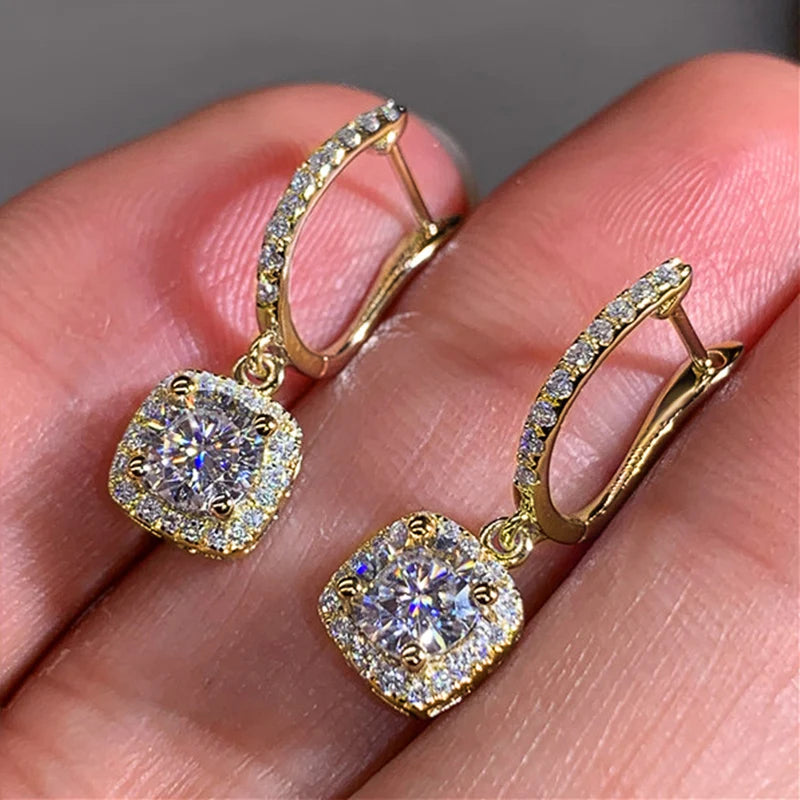 Huitan Nouvelles Boucles d'Oreilles Pendante Carrées Tendance Bijoux de Mariage de Fiançailles Brillants Élégantes Boucles d'Oreilles Pendantes pour Femmes Joli Cadeau