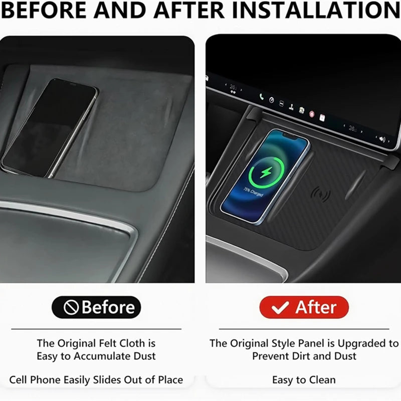 For Tesla Model 3/Y Wireless Charging Silicone Pad Carbon Fibre Central Control Non-Slip Charger Protector Mat Car Accessories