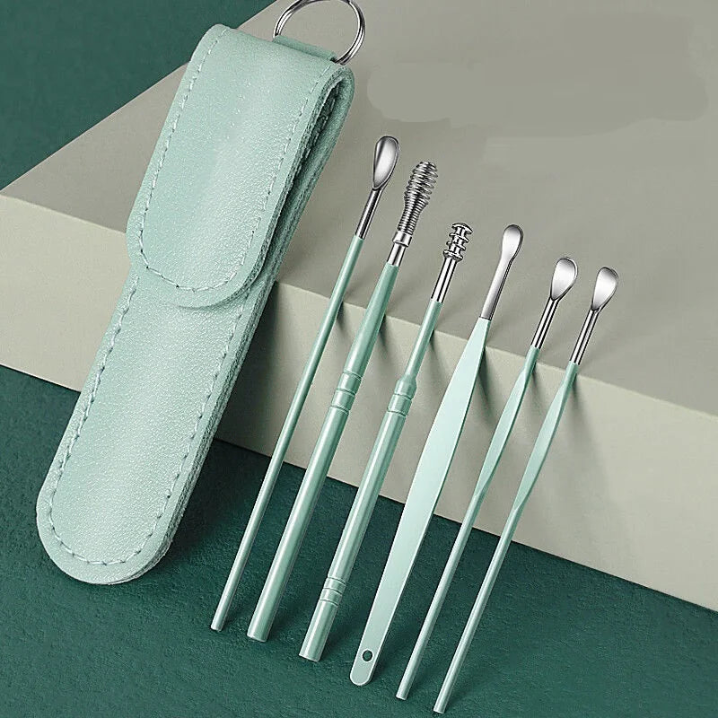 Nettoyant pour les oreilles Curettes d'oreille en acier inoxydable Extracteur de cérumen Kit de perçage Curette à cérumen Cuillère de soins Outils de nettoyage des oreilles