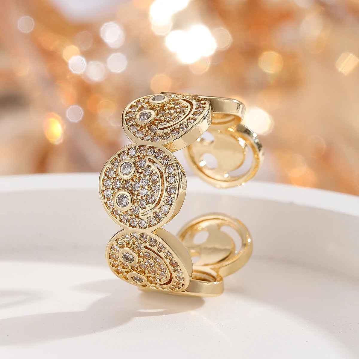 Bracelet manchette rond souriant en cuivre plaqué or avec zircone cubique 2025, nouveau, simple, pour femme, cadeau de fête classique