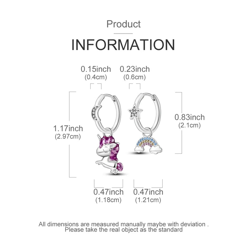 Boucles d'oreilles pendantes licorne arc-en-ciel en argent sterling 925 pour femmes, cadeaux de bijoux d'anniversaire de mariage