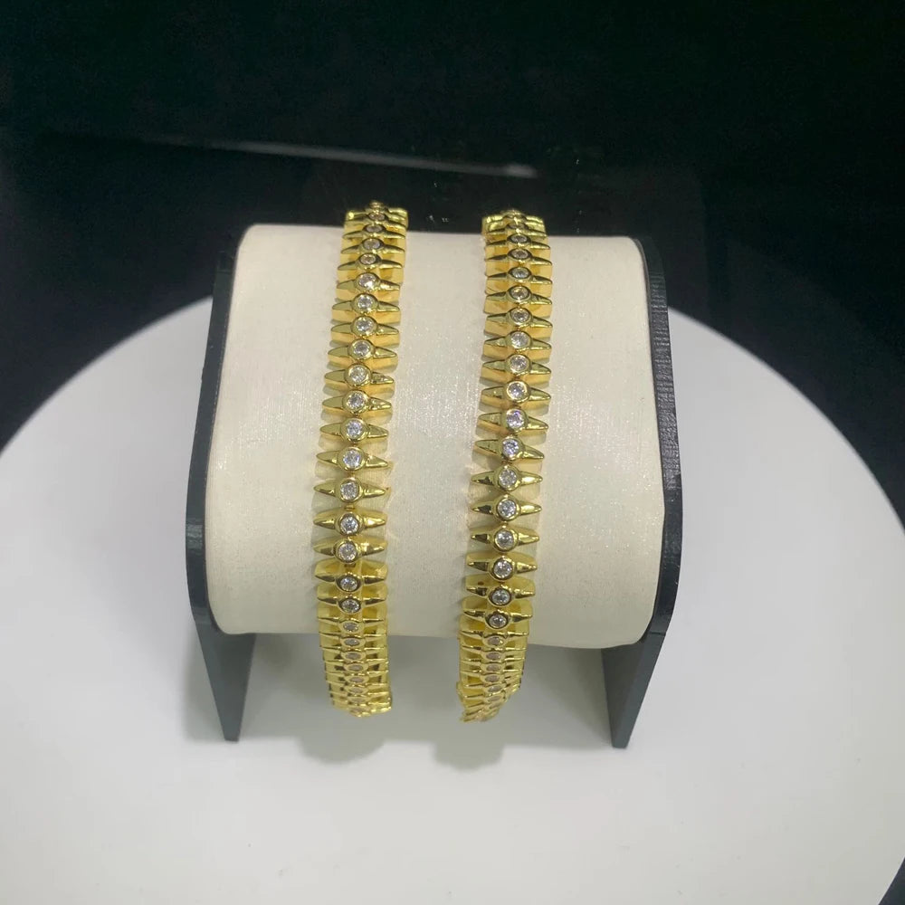 2025 New Fashion Women  Gold Color Bezel Sparking CZ Spiked Charm Tennis Chain Bracelet Rock Punk Cool Jewelry