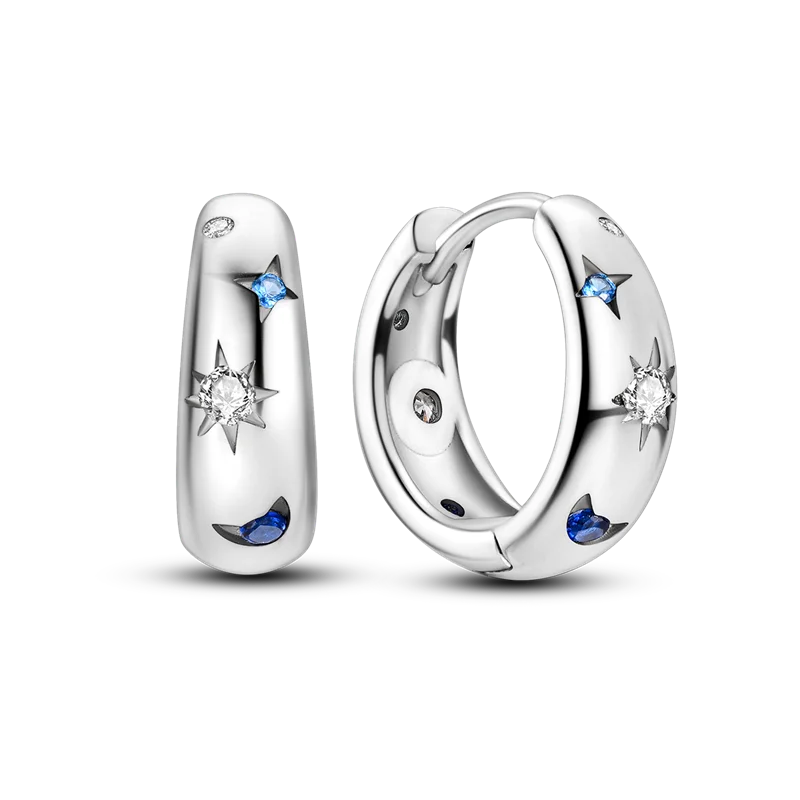 Boucles d'oreilles créoles en argent 925 pour femme, pendentifs en zircon en forme de cœur et d'étoile, bijoux fantaisie originaux