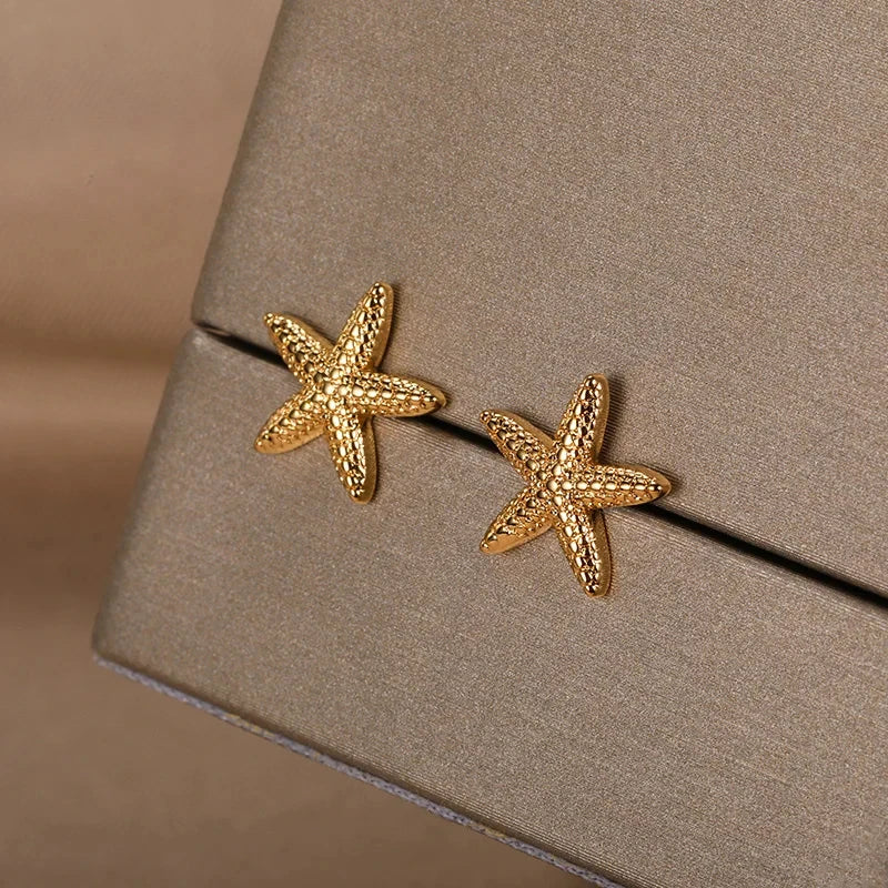 Boucles d'oreilles clous vintage d'été en acier inoxydable pour femmes, simples, en forme d'étoile de mer et de coquillage, bijoux de fête sur le thème de l'océan, cadeau