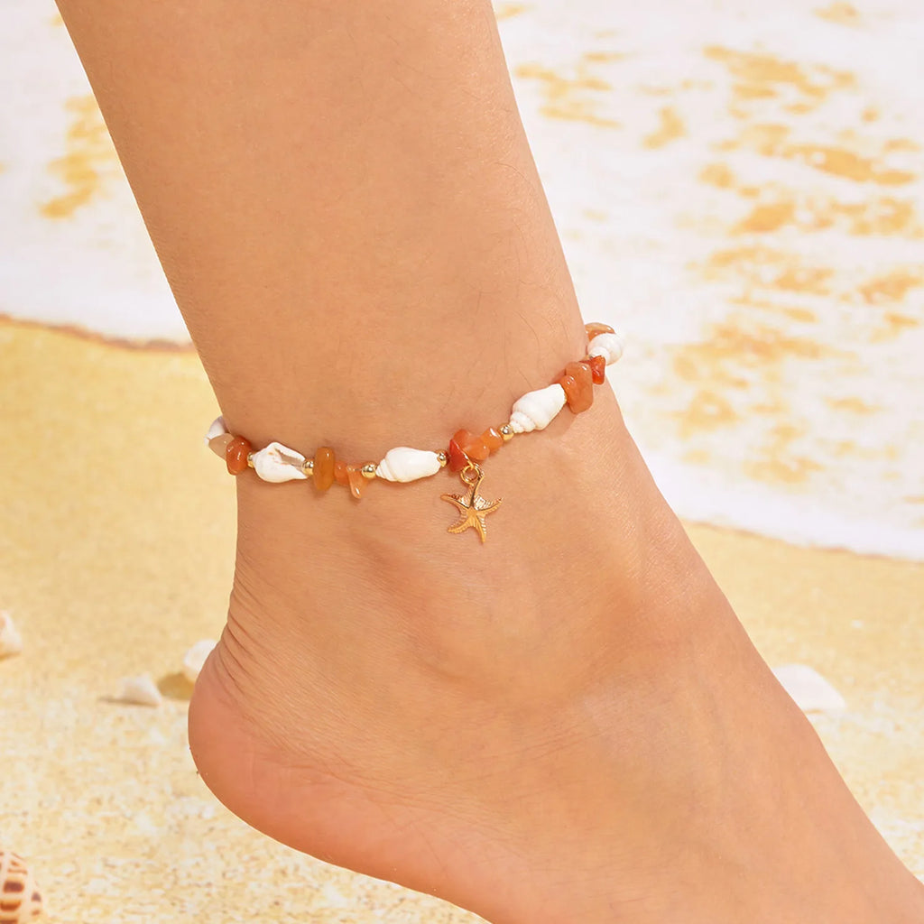 Bracelet Pendentif Étoile de Mer Bohème pour Femme, Bracelet Perlé en Pierres Concassées Fait à la Main, Bijou de Plage d'Été, Accessoire de Voyage, Cadeau