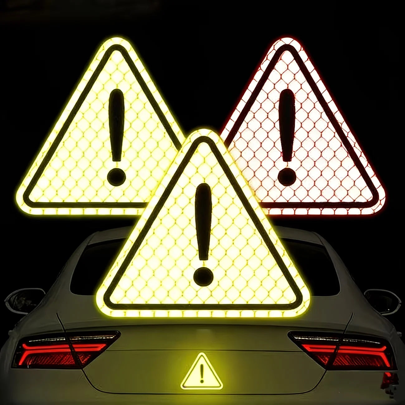 2/4 autocollants réfléchissants triangulaires, adaptés pour la décoration de réflecteur de voiture, camion, moto, marque d'avertissement de conduite nocturne