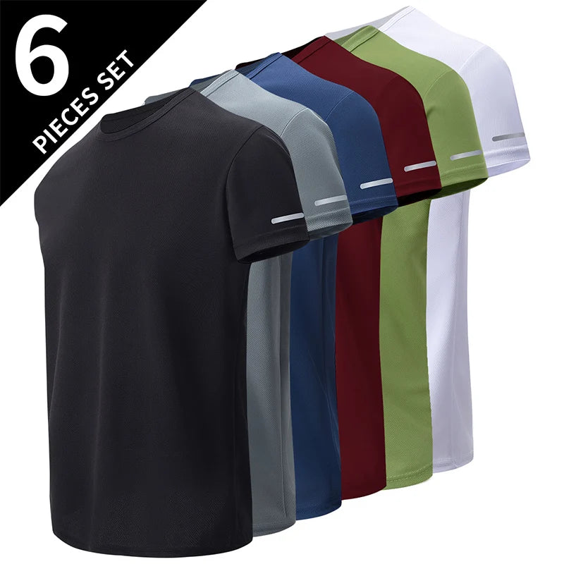 Lot de 2/4/6 t-shirts à manches courtes et col rond pour homme, couleur unie, avec poignets imprimés, style décontracté et sportif pour jeunes