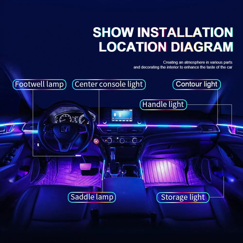 Kit de lampe d'ambiance de voiture LED acrylique 14/18 en 1 RGB 64 213 couleurs Symphonie Acrylique APP Ambiance Lumineuse Zone Unique Double Zone
