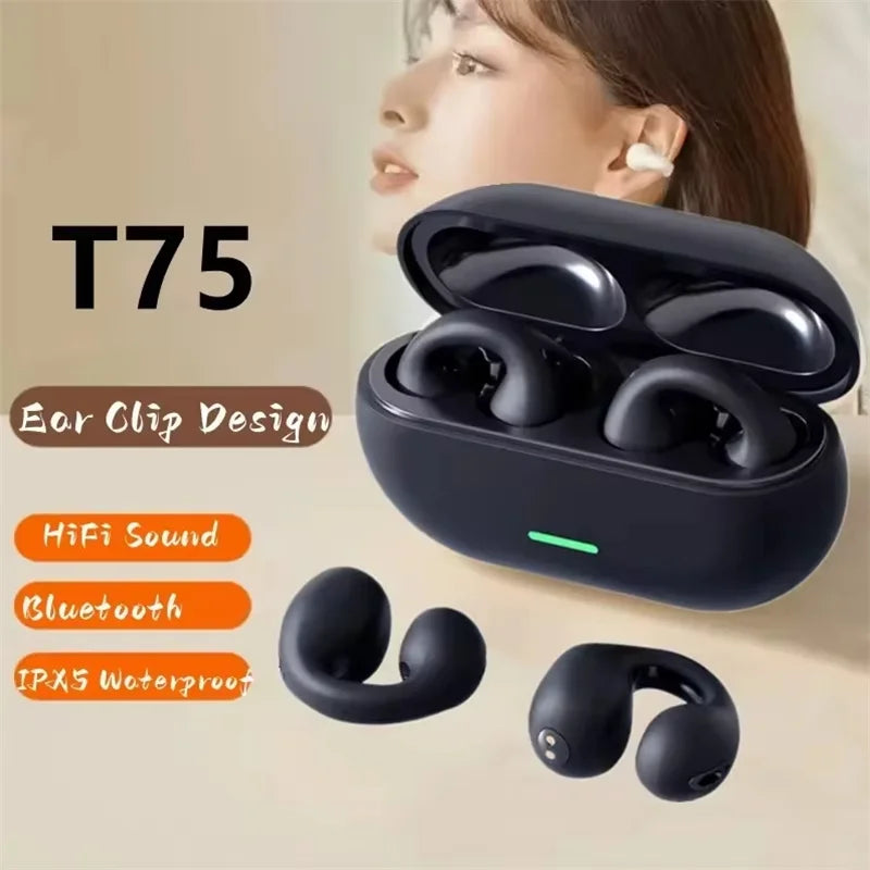 Écouteurs sans fil T75 TWS d'origine à commande tactile, écouteurs Bluetooth, oreillettes de sport, casque de musique pour téléphones Iphone Xiaomi