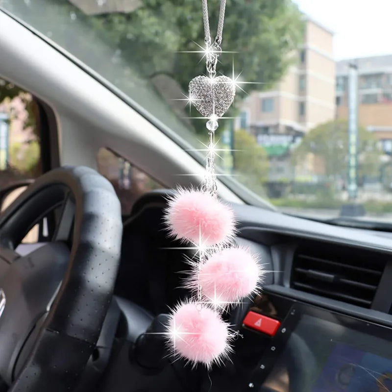 Accessoires de voiture mode diamant, pendentif boule de poils bling, pendentif rétroviseur de voiture, cadeau d'anniversaire, ornements de décoration de voiture