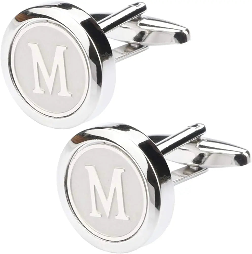 Boutons de Manchette Classiques en Acier Inoxydable pour Homme - Lettre Initiale de l'Alphabet 26 Boutons de Manchette Chemises d'Affaires Mariage Cadeau A-Z