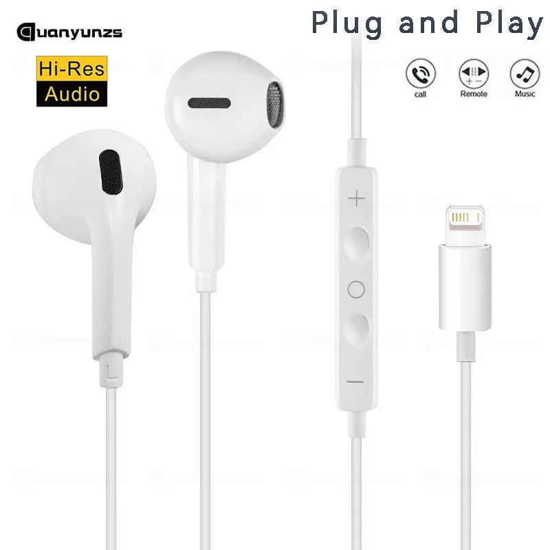 Écouteurs filaires Écouteurs de type C pour casques Apple Lightning avec ligne iPhone 5 6 8 7 Plus X XS MAX XR 10 11 12 13 14 Pro 15 16