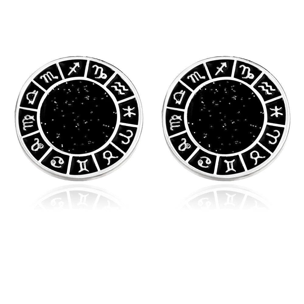 2Pcs/Set New The Zodiac Sign Design Galaxy Mens Cufflinks Space Shiny Rhombus Shaped Roman Numerals Cuff Button